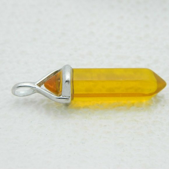 Vintage Jewelry - Vintage Silver Tone Yellow Orange Glass Spiritual